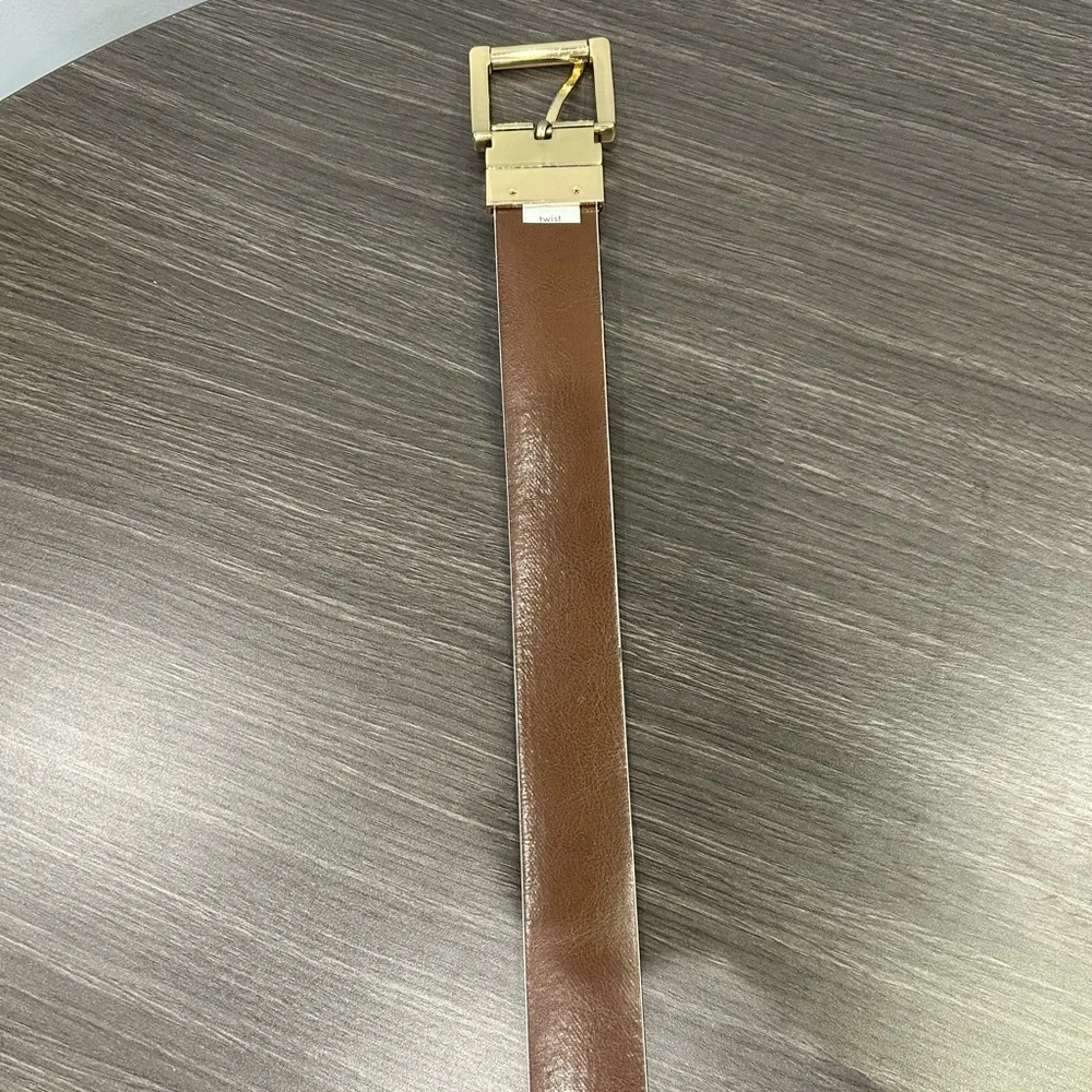 Michael Kors White and Brown Monogram Leather Gold Buckle Belt